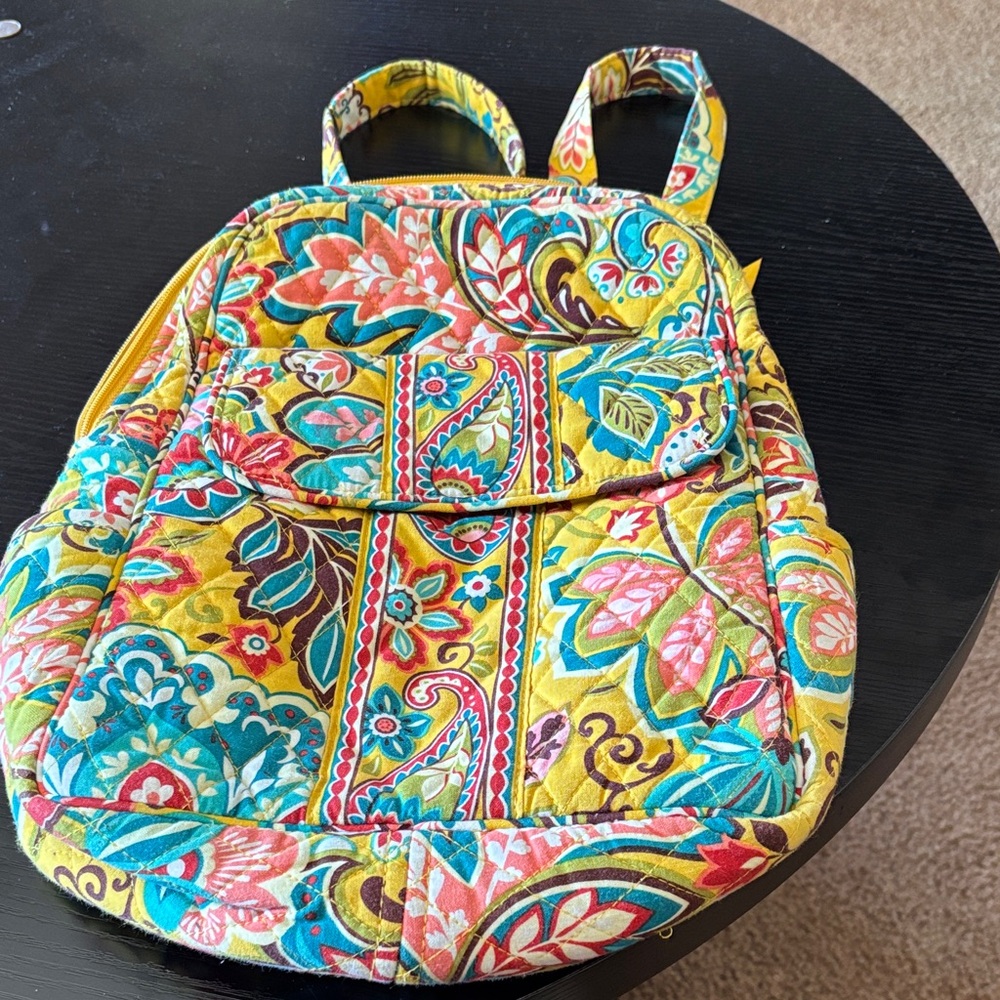 Vera Bradley Yellow Floral Paisley Quilted Mini Backpack